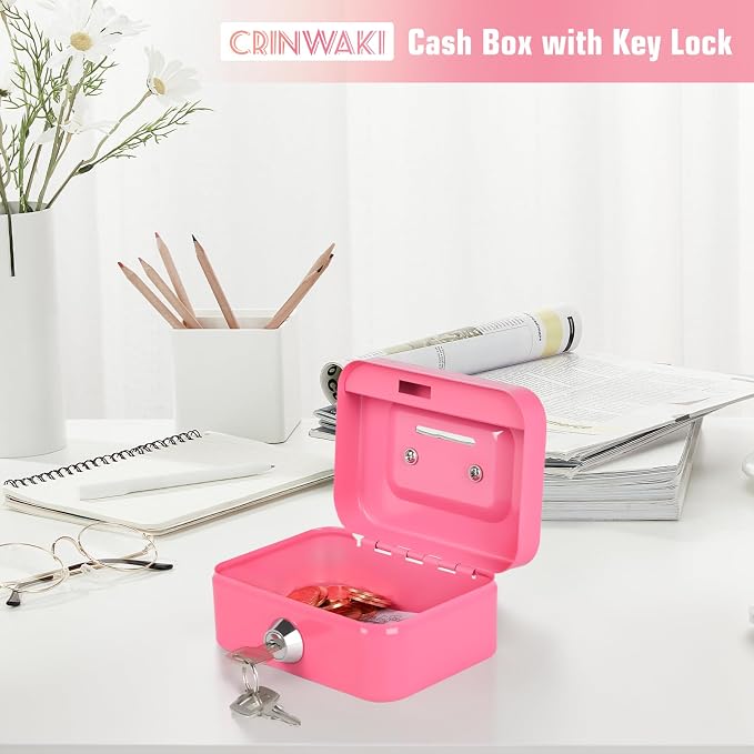 Cash Box with Lock Small Cute Coin Lock Box with Money Slot Mini Portable Gamblers Safe Box 4.5"x3.4"x2.4" Pink - Image 4