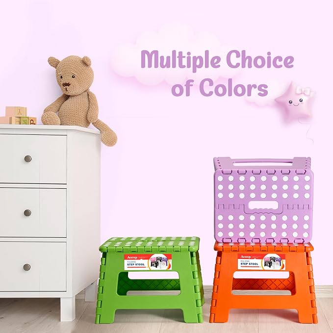9 Inch Foldable Step Stool for Kids, 300 lb, Light Purple | Lightweight Plastic Small Foldable Step Stool with Handle, Non-Slip, for Kitchen, Bathroom, Bedroom and Closet - Image 3