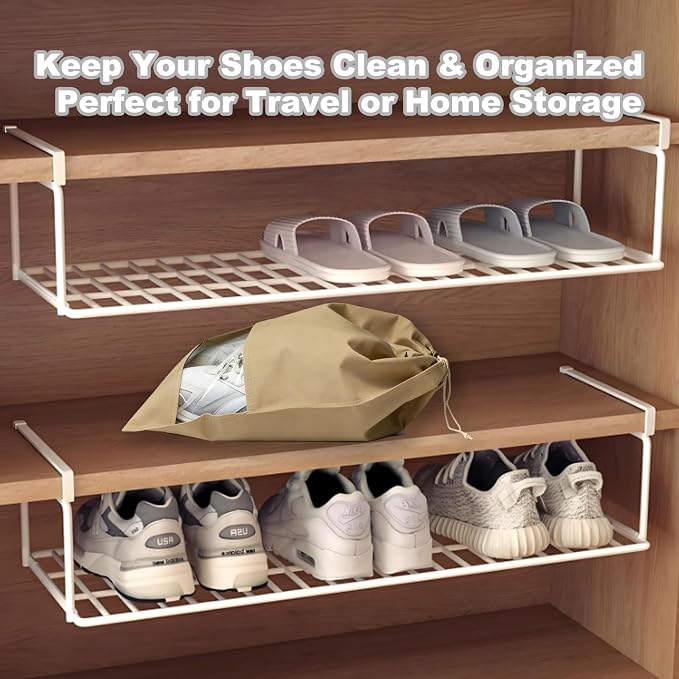 20 Pack Shoe Bags for Travel, 17" x 12.6" Drawstring Shoe Organizers with Clear Window, Breathable Non-Woven Dustproof Pouches for Luggage & Closet (khaki) - Image 5