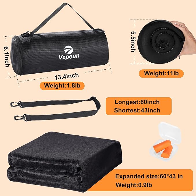 Travel Pillow and Blanket Set for Airplane, Hooded Memory Foam Neck Pillow | Soft blanket, privacy hood, earplugs, carry bag and memory foam neck support for airplane travel, long flights and road trips - Image 7