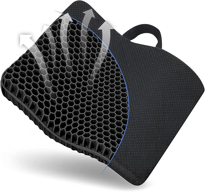 Gel Seat Cushion, for Long Sitting -Double Thick Gel Seat Cushion Breathable Honeycomb Chair Cushion with Non-Slip Cover for Office Chair Car, Wheelchair, Long Trips,Relief Sciatica Pain by Fzitiy