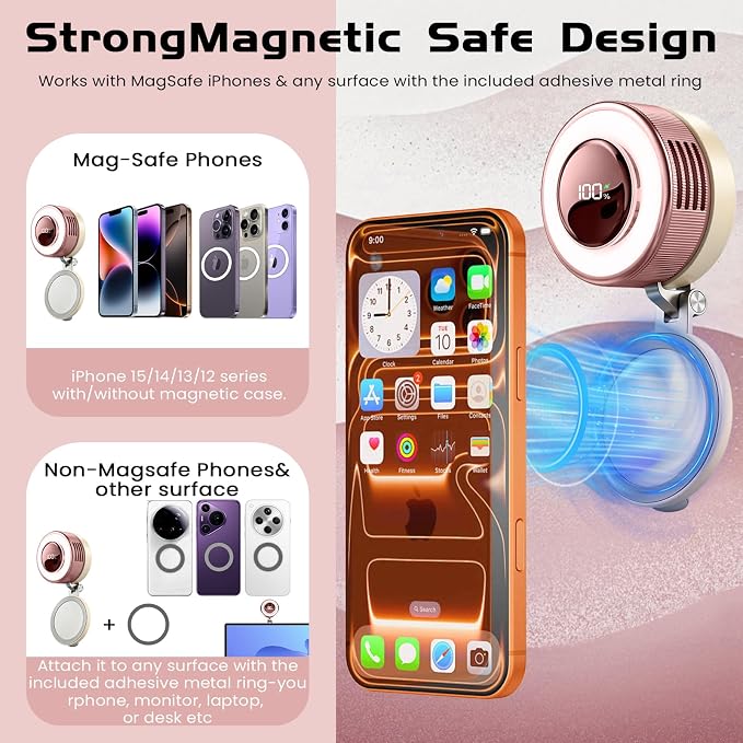Portable Clip-On Fan, Mini USB Rechargeable 360° Rotatable Fan, Personal Fan 3-Speed Silent Mini Bladeless Fans (Pink-2000mAh) - Image 3