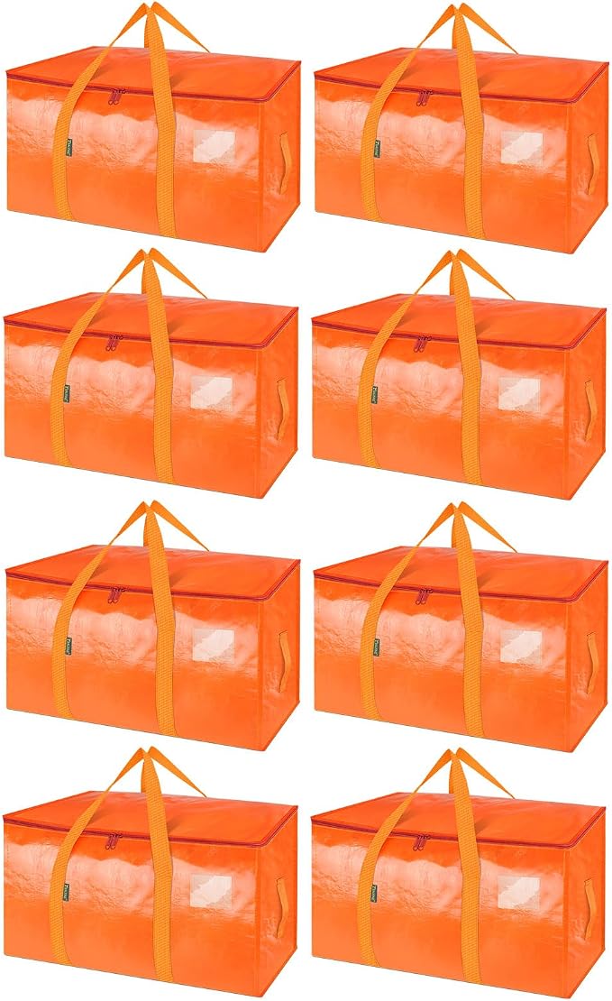 BALEINE 8-Pack Oversized Moving Bags with Reinforced Handles, Heavy-Duty Storage Tote for Clothes, Moving Supplies (Orange, 8-Pack) by BALEINE