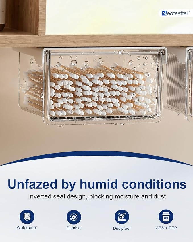 Hanging Cabinet Organizer – 33° Tilted Under Desk Drawer & Bathroom Storage – Self-Adhesive Clear Pull-Out Bins for Kitchen, Office & Vanity (Medium) - Image 4