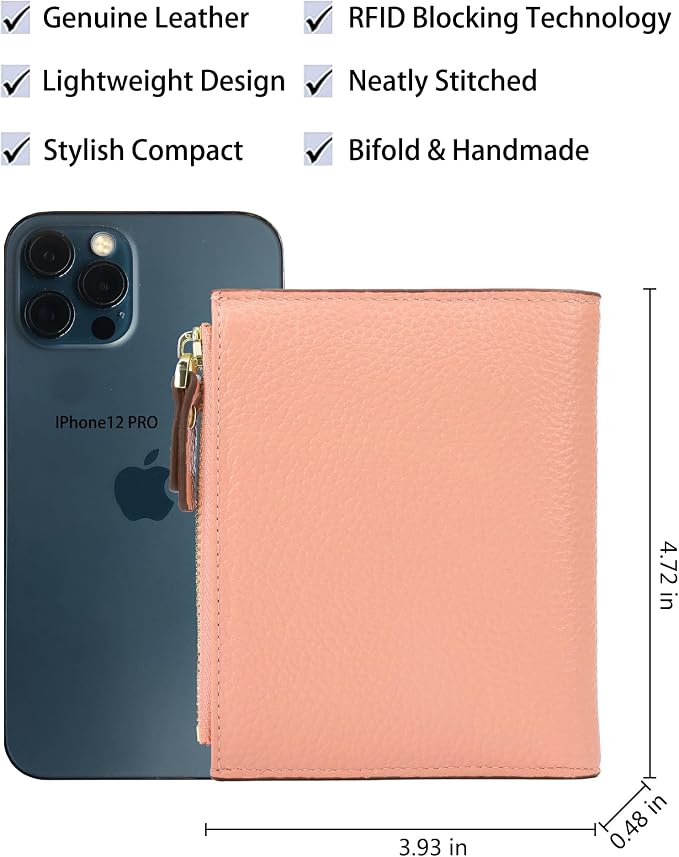Women's RFID Blocking Leather Small Compact Bi-fold Zipper Pocket Wallet Card Case Purse with id Window - Image 4