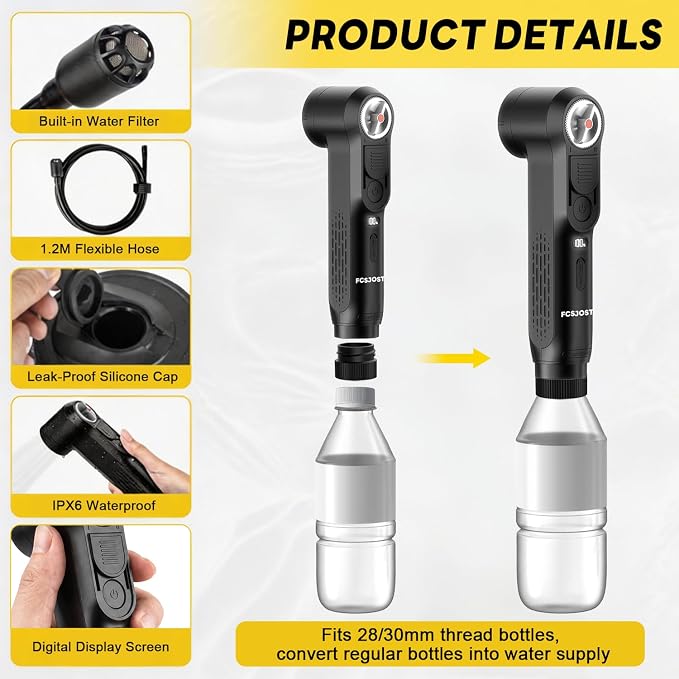 Portable Bidet for Travel, High Pressure Electric Bidet for Women & Men, 1600mAh Battery, Dual Adjustable Spray Modes, LED Display, 2.5L Tank, IPX6 Waterproof Handheld Bidet for Camping & Home - Image 7