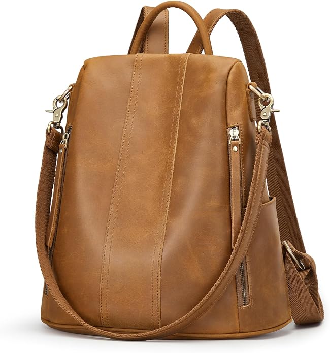 S-ZONE Leather Backpack Purses for Women Antitheft Rucksack Shoulder Bag Medium | Genuine Leather, Medium Fits 9.7-inch Tablet, for Work Travel Daily Commute, Multi Pockets, Adjustable Dual Straps - Image 8