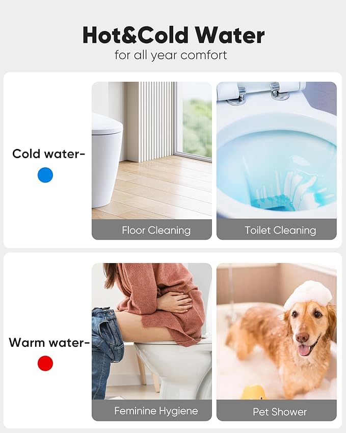 Arofa Hot and Cold Bidet Sprayer for Toilet, Warm Water Bidet Attachment | Hot & Cold Control, Adjustable Water Flow, 7/8" Brass T-valve, Fits Two-Piece Toilets, Feminine/Baby/Pet Wash, Easy Install - Image 2