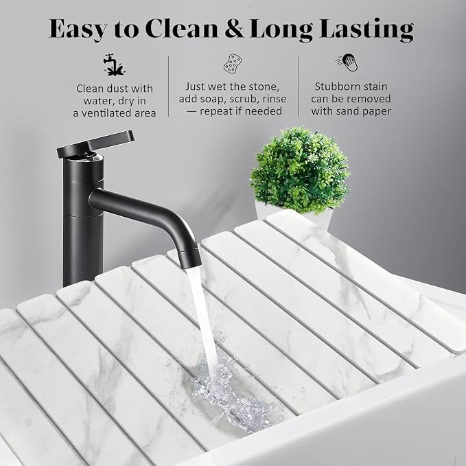 Large Stone Dish Drying Mats for Kitchen Counter, Quick Dry Dish Drying Mats, Foldable Absorbent Diatomaceous Earth Mats for Dishes Cups, Match Any Countertop (24"×16" & 8"x4" White Marble ) - Image 5