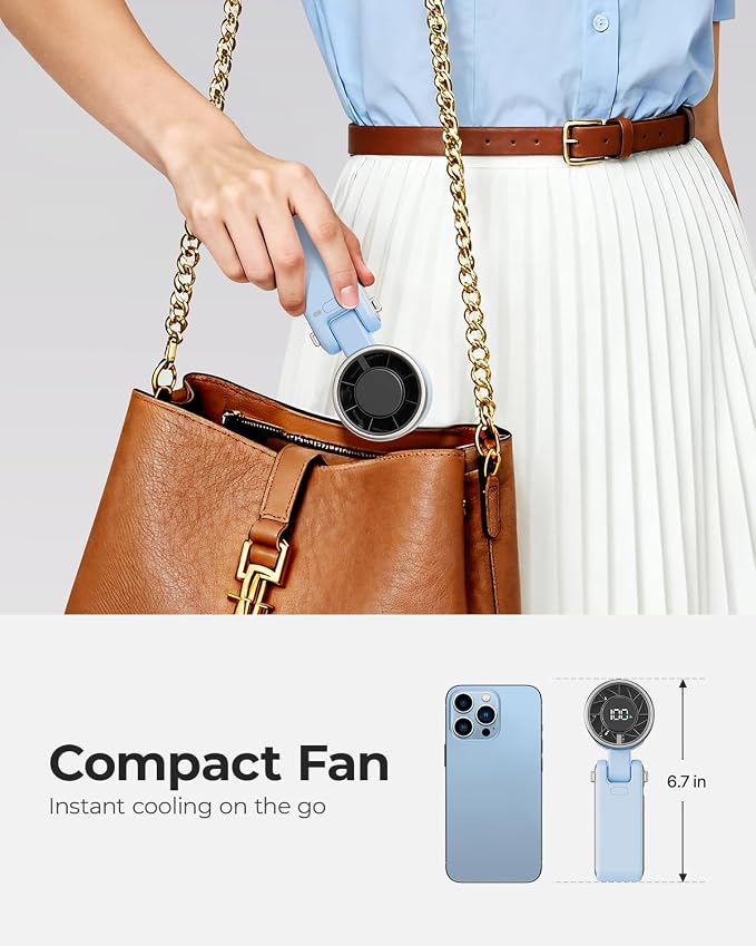 Portable Handheld Turbo Fan - 5 Gear High Speed 4000mAh Rechargeable Mini Personal Hand Fan Blow Cold Air, Battery Operated Travel Essentials, Gifts for Women, Men (Dew Drop Blue) - Image 6