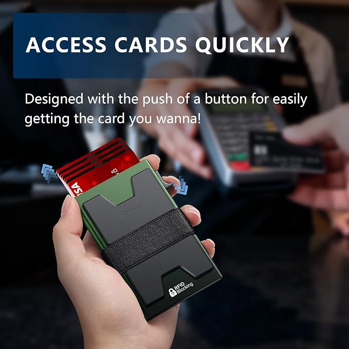 SEMORID RFID Blocking Slim Card Holder Wallet for Men Wallet Minimalist | Durable Expandable Backplate Compact Smart Metal Pop Up Wallet Front Pocket Holds 12+ Cards Plus Cash, Birthady Gifts for Men - Image 4