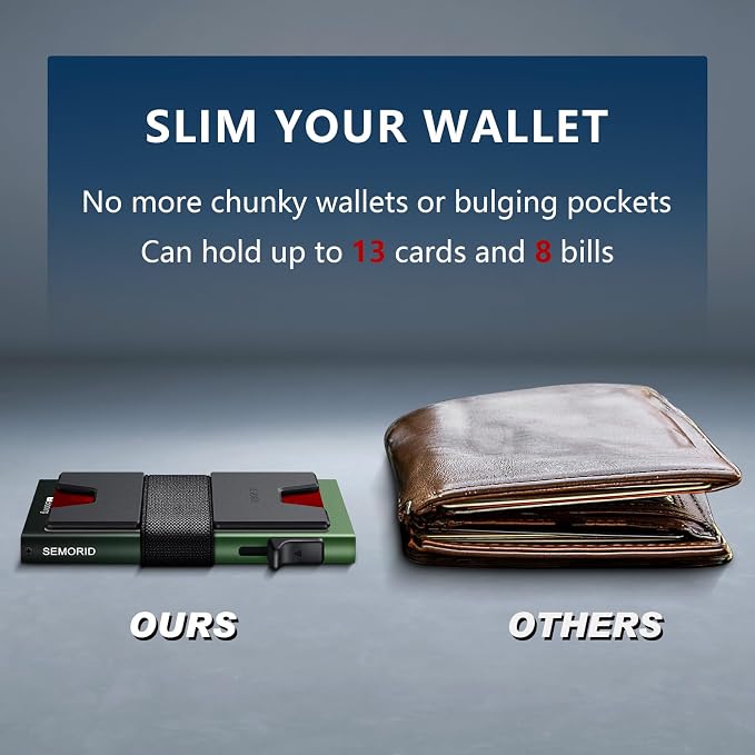 SEMORID RFID Blocking Slim Card Holder Wallet for Men Wallet Minimalist | Durable Expandable Backplate Compact Smart Metal Pop Up Wallet Front Pocket Holds 12+ Cards Plus Cash, Birthady Gifts for Men - Image 5