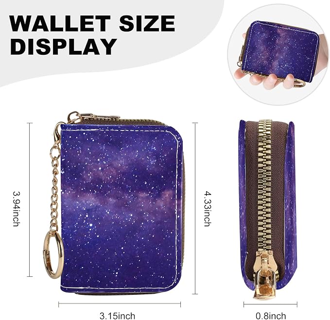 Credit Card Holder for Women,Small Rfid Wallet with Keychain Zipper,Cute PU Leather Card Case Wallet，Accordion Credit Card Wallets Gift,Purple Starry Sky - Image 4