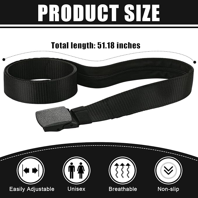 Cozypower 2 Pcs Hidden Money Belt for Travel Hidden Pockets Under Clothes Security Money Wallet Nylon Security Cash Safe Anti Theft Tactical Belt with Pouch - Image 2