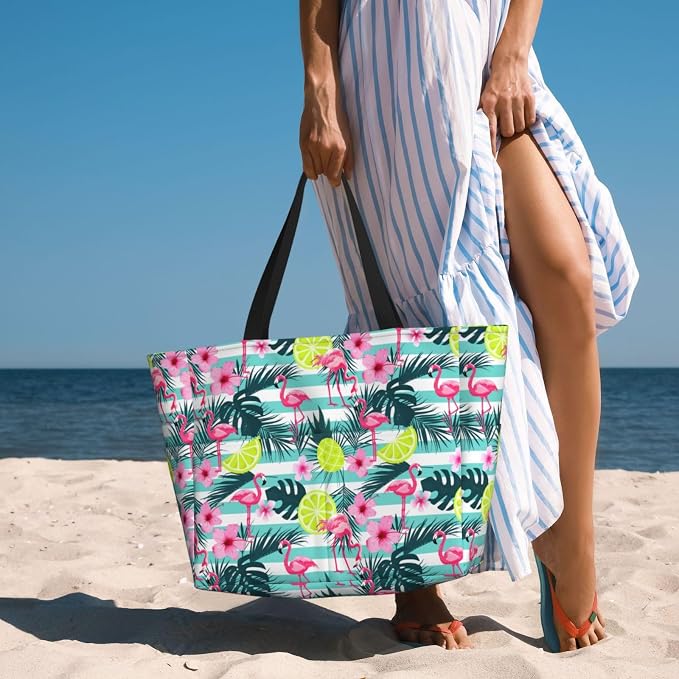 Beach Bag Tote Bags Waterproof Sandproof for Women Large Beach Tote Pool Bag Foldable with Zipper for Travel Weekend - Image 2