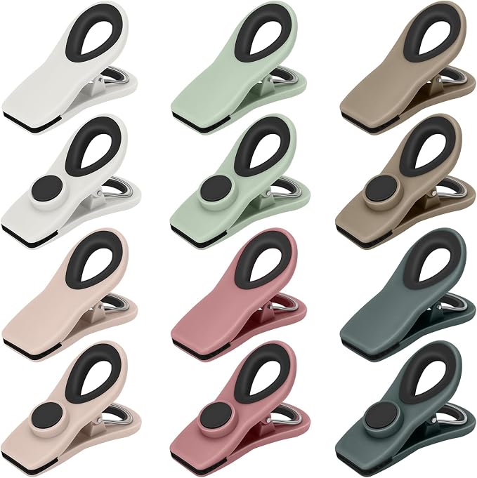 Chip Clips, Magnetic Bag Clips with Air Tight Seal for Food Storage, 12 Pieces, Neutral Color by TACGEA