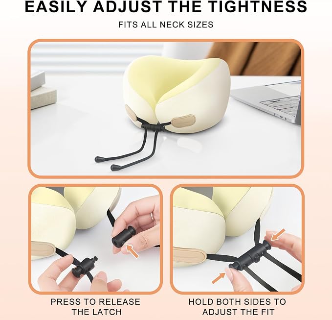 Travel Essentials,Travel Neck Pillow for Airplanes Sleeping,Neck Support Pillow,Portable Oldable Memory Foam(Ivory White) - Image 5