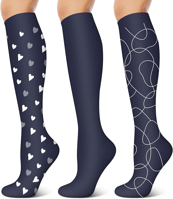 3 Pairs Compression Socks for Women & Men 15-20 mmHg- Best Support for Nurses, Running, Hiking, Recovery & Flight Socks by KXOVT