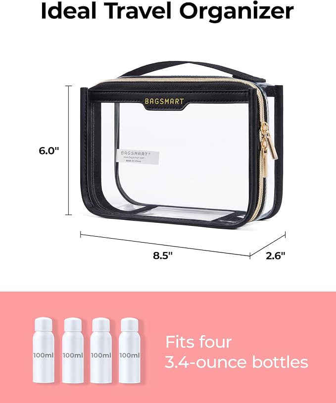 BAGSMART Clear Toiletry Bag for Travel, TSA Approved, 2-Pack, Grey | Makeup Cosmetic Pouch Bag for Women, Quart Size Compliant Bag Organizer for Travel Essentials - Image 3