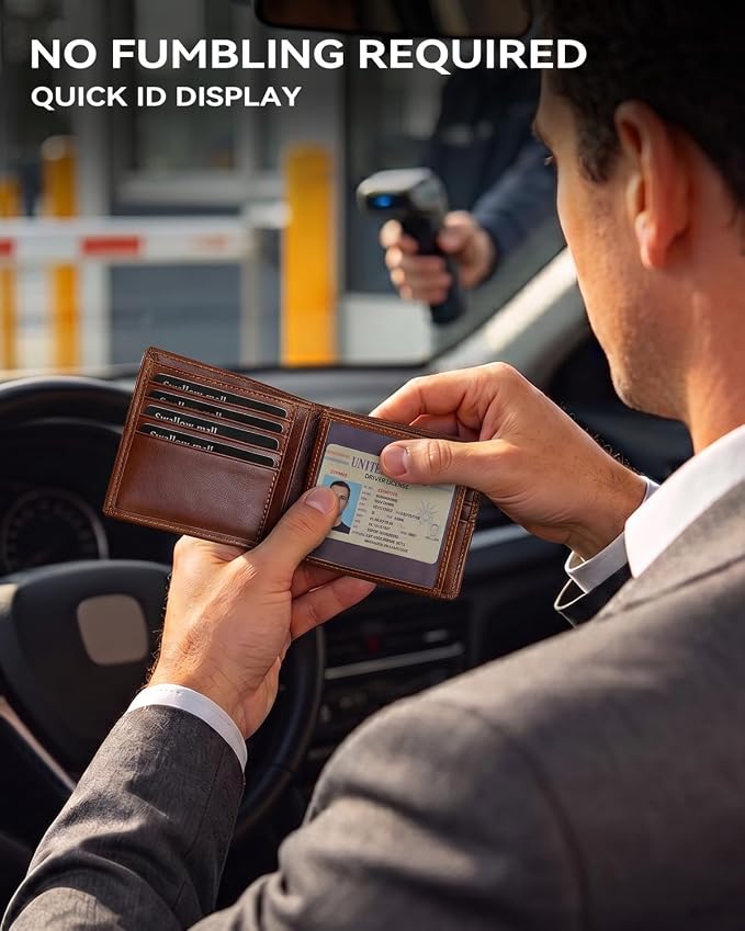 Swallowmall Mens Wallet Rfid Blocking Leather Wallet for Men Bifold Wallets with 1 ID Window 16 Card Slot Brick Red - Image 4