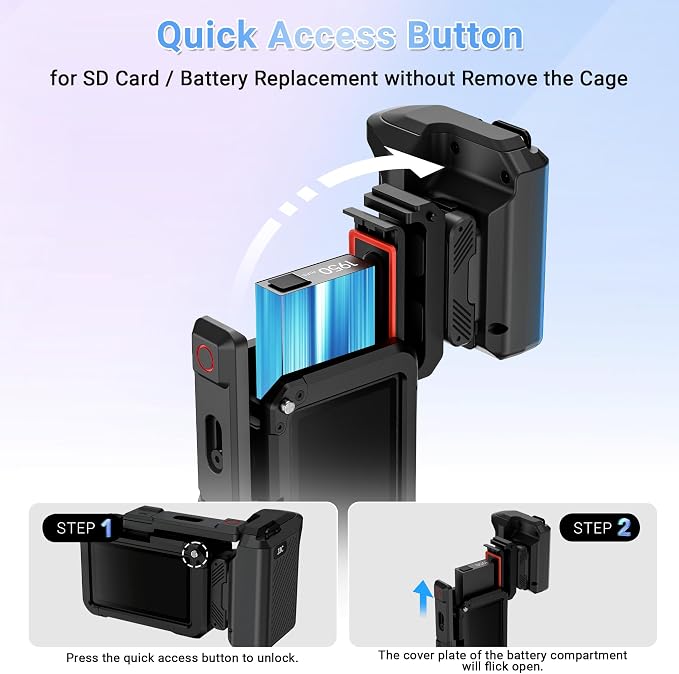 JJC Osmo Action 5 Pro Handle Grip Kit w. Battery Slot,Street Photography | Metal Cage with Quick Release Magnetic Grip & Shutter Button,Cold Shoe,Lens Cap,Lanyard,for DJI Osmo Action 5 4 3 - Image 4