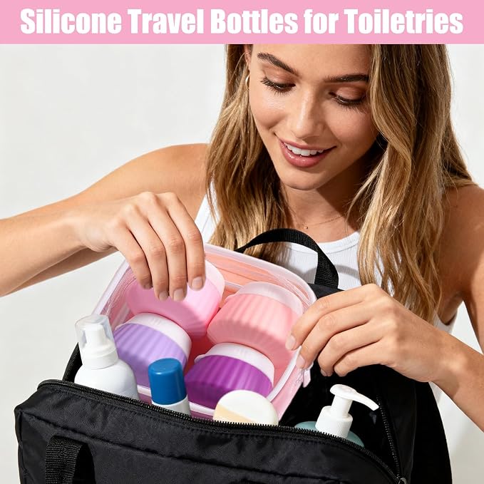 4 Pack Silicone Travel Cream Containers, Refillable Toiletry Jars | Leak Proof Design, Comes with Scoops, Labels & Clear Bag, Perfect for Travel Shampoo, Conditioner and Skincare Toiletries - Image 7