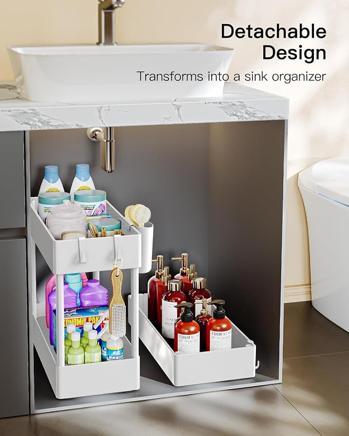Pipishell 3 Tier Slim Storage Cart with Wheels, Bathroom Cart, White | 7.1 inch Wide - Fits Narrow Spaces, Storage Cup and 6 Hooks, Ventilation Holes, Durable ABS Material, Detachable Wheels - Image 6