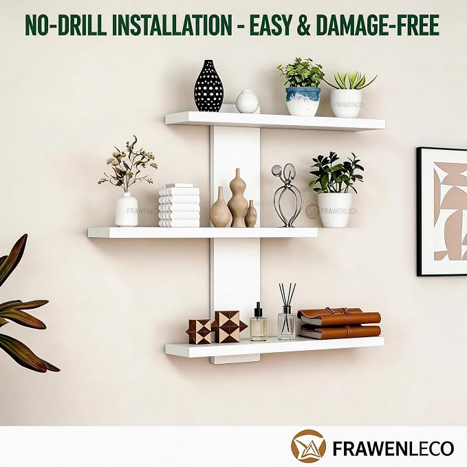 No Drilling 3 Tier Wall Shelf Unit, Versatile Lack Wall Shelf, Wall Hanging Storage Shelves for Kitchen Living Room Bedroom Dorm, Decorative Vertical Shelving Unit, White - Image 3