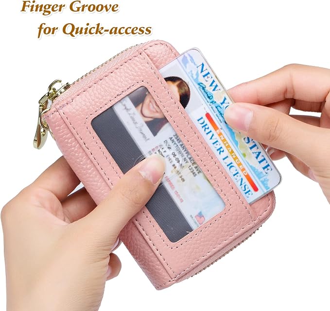 imeetu Rfid Credit Card Holder, Businese Card Case, Wallet for Women Men | Genuine Leather Card Wallet with id Window, Keychain & Double Zipper, Water-resistan Small Wallet with Gift Box, Daily Travel - Image 3