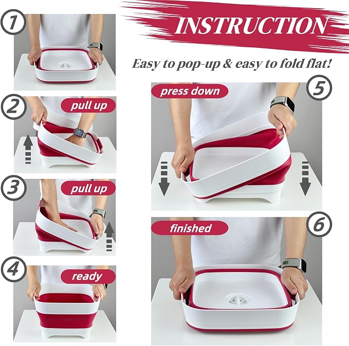 2.6 Gal(10L) Collapsible Camping Sink, Magenta Space-Saving Collapsible Dish Basin with Drain Plug for bottle washing, Collapsible Bucket for RV Essentials and Foot Soaking - Image 6