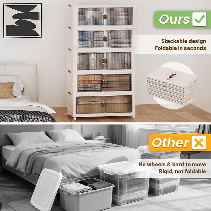 SAILUN 635Qt Stackable Storage Bins,Storage Cabinet a Lid,5Pack Blush White | Stackable Storage Drawers with Lids,28" W x 17" D x 75" H,Featuring open-front Access for Clothes and Closet Storage - Image 7