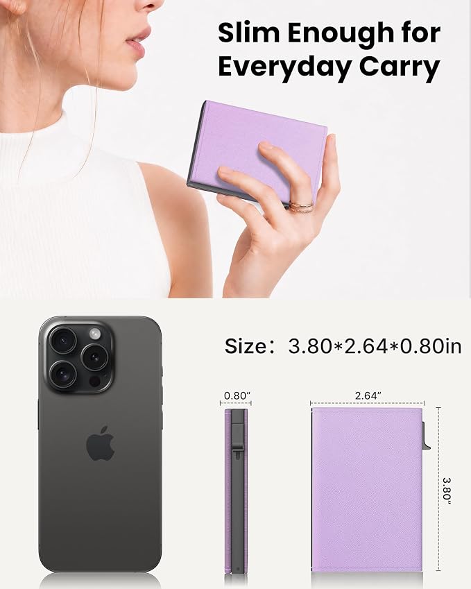 Small Wallet for Women: Slim Pop-Up Card Holder with RFID Blocking, ID Window and Cash Slot for Small Bags, Lavender Purple - Image 5