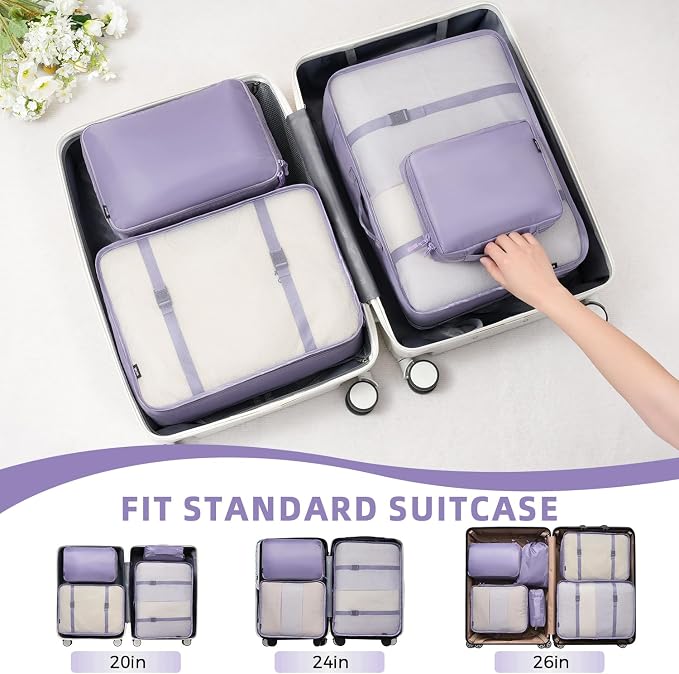 BAGAIL 8 Set Packing Cubes Luggage Packing Organizers for Travel Accessories-Dusty Purple - Image 6