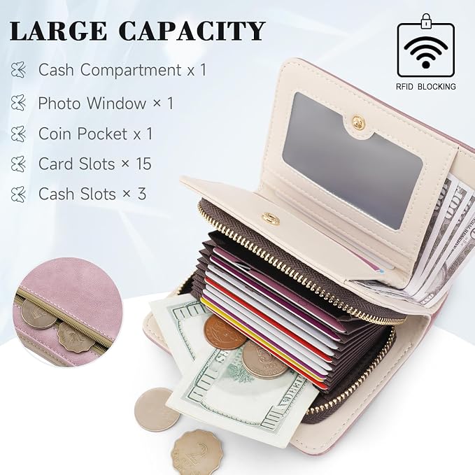 KITEVIUN Women RFID Blocking Small Bifold Wallet, Compact Cash Clutch with Zipper Coin Pocket, Glittery Butterfly Design, Credit Card Holder, Travel Purse with Tassel PURPLE - Image 4