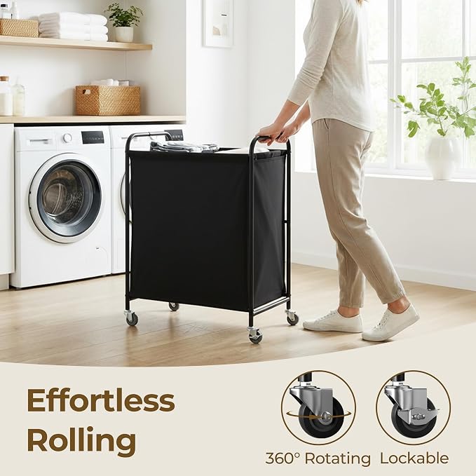 GRANNY SAYS 2 Section Laundry Sorter, 130L Large Hamper Basket with Wheels | Divided Black Hamper Cart, Rolling Organizer for Bedroom, Bathroom - Image 5
