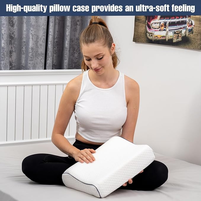alkamto Travel & Camping Comfortable Memory Foam Pillow – Easy to Carry Portable Bag – Temperature Regulating Pillow Case (White Contour) - Image 4