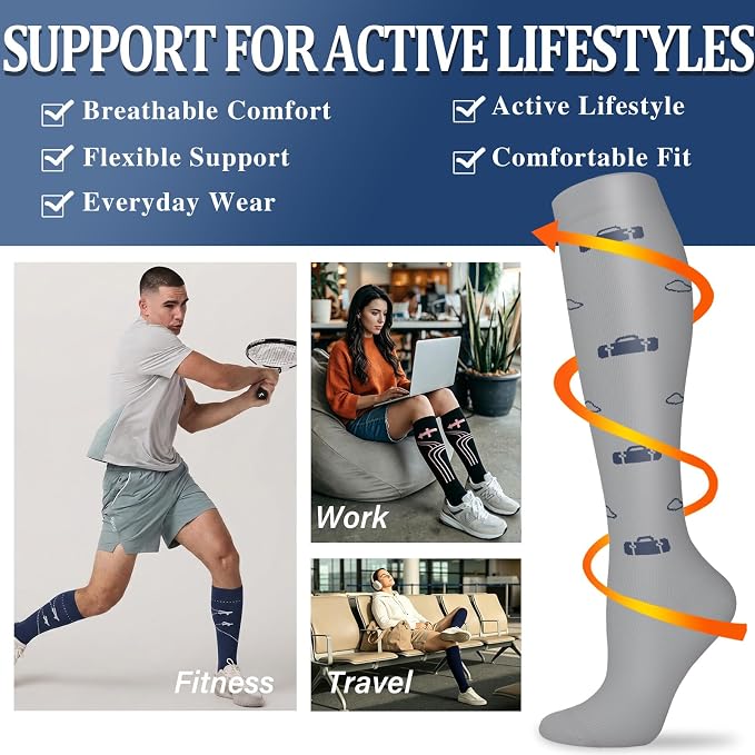 Sooverki Compression Socks for Women and Men Circulation (3/4 Pairs) is Best Support for Running Athletic Cycling Hiking - Image 3