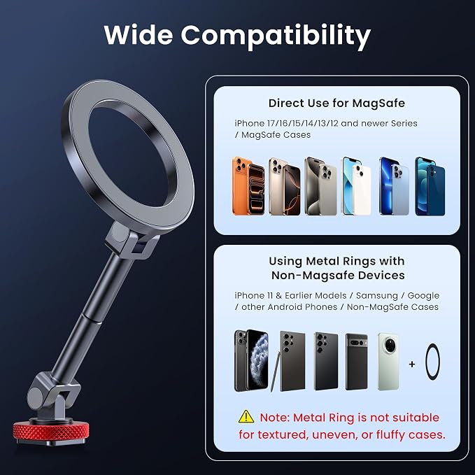 Itramax Magnet Camera Phone Mount Tripod Holder with Cold Shoe Adapter | Metal Hot Shoe Phone Attachment for iPhone Air 17 16,Camera Cage & Monitoring,Stabilizer,360° Rotatable 1/4 Cell Phone Mount - Image 7