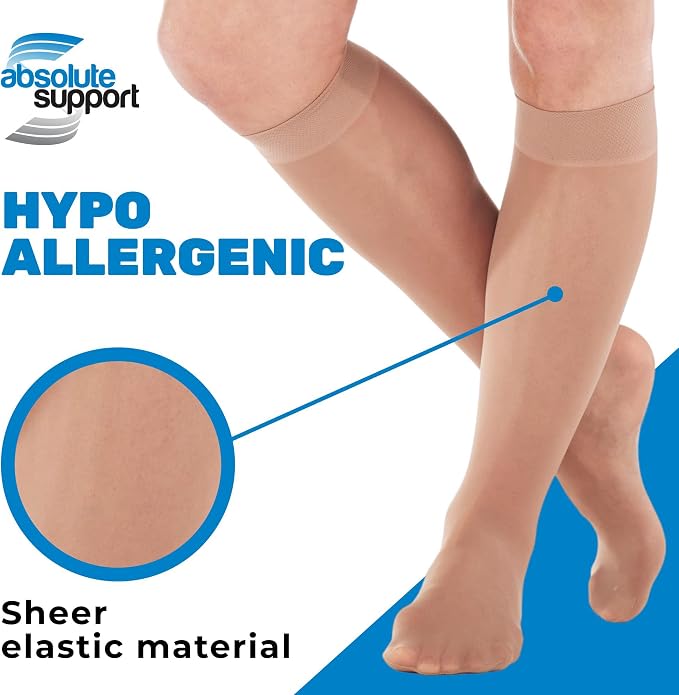 ABSOLUTE SUPPORT Sheer Knee High Compression Socks 8-15mmHg | Made in USA, Graduated Medical Compression, Circulation & Varicose Veins, Edema, Swelling, Lymphedema, Travel Ready, A107 - Image 3