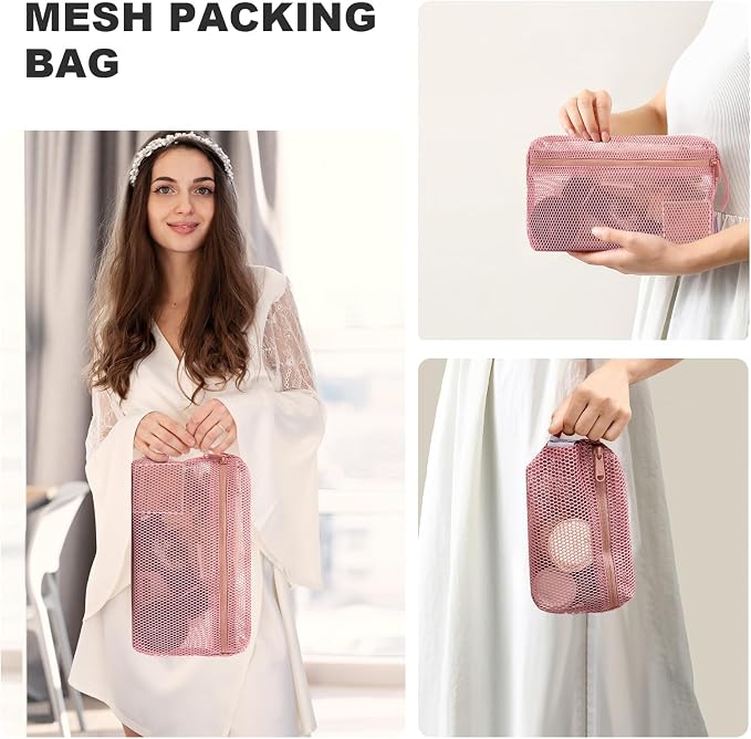 NOL 3-Pack Mesh Travel Toiletry Bags - Clear Zipper Travel Organizer, Airport Carry-On Compliant Reusable Cosmetic Makeup Bag for Women & Men (Dark pink) - Image 6