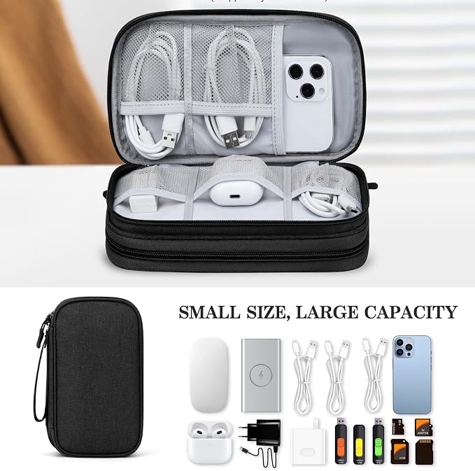 FYY Electronic Organizer, Travel Tech Pouch Bag, Medium, Black | Wrist Strap, Waterproof, Double Layers Portable Electronics Travel Carrying Case for Cord, Charger, Daily Business Trips Use - Image 6