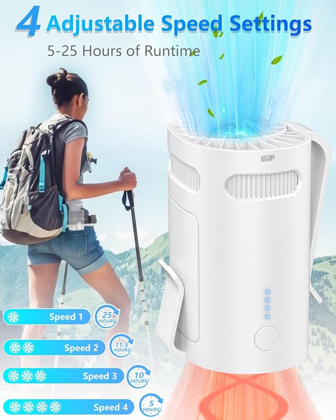 Clip On Fan for Shirt Belt Pants-Compact Portable Waist Fan Battery Operated,Wearable Undershirt Back Hip Hardhat Body Fans that Blow Cold Air,Hanging Necklace Fans with Strap for Outdoor Indoor White - Image 2
