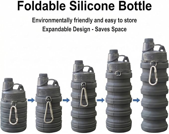 Collapsible Water Bottles Travel water bottle Sports Portable Sport Water Bottle Reusable Water Bottles comes with mountaineering Buckle 500ml silicone Water-proof camping water bottle - Image 2