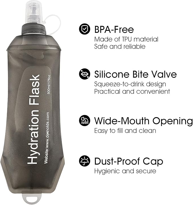 GUYI GYGYL Soft Flask, Collapsible Water Bottle for Sports, 150ml Grey | TPU Collapsible Water Bottle for Hydration Pack, Running Vest, Leak-Proof Folding Bottle for Hiking Cycling Climbing Jogging - Image 3