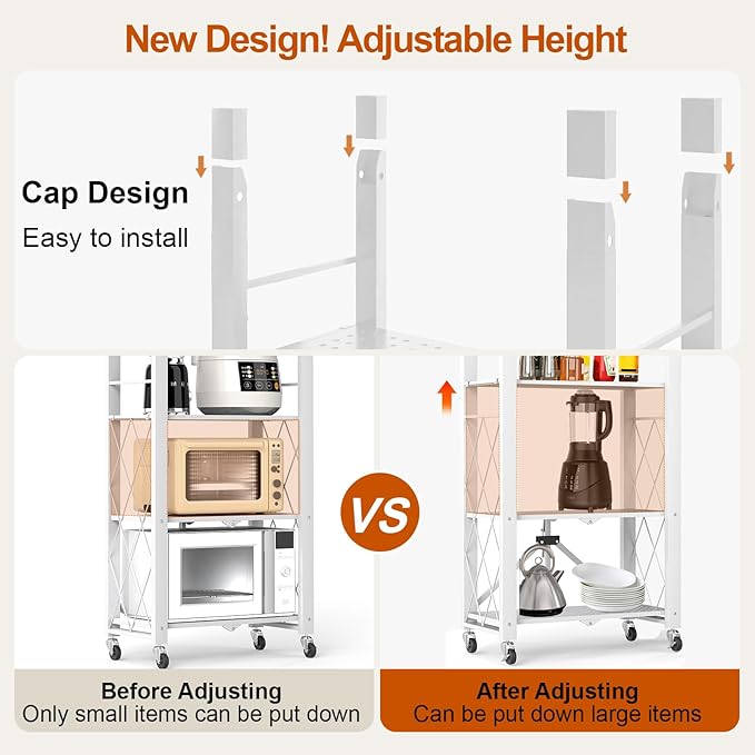 6-Tier Foldable Storage Shelves with Wheels, Folding Metal Shelf Unit | Folding Bookshelf no Assembly, Collapsible Shelves for Craft Shows for Kitchen, Bedroom, Living Room, White - Image 6