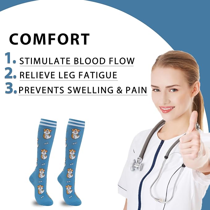 fenglaoda Compression Socks Women Men 6 Pairs, Knee High Best Support Circulation Socks for Running, Travel, Flight, Nurse - Image 2