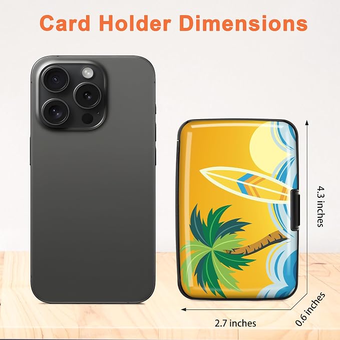 2 Pack Credit Card Holder for Women RFID Blocking Wallet, Tropical Surfing | Card Wallets for Women Small Mini Business Metal Accordion Aluminum Alloy Hard Case for Men - Image 5