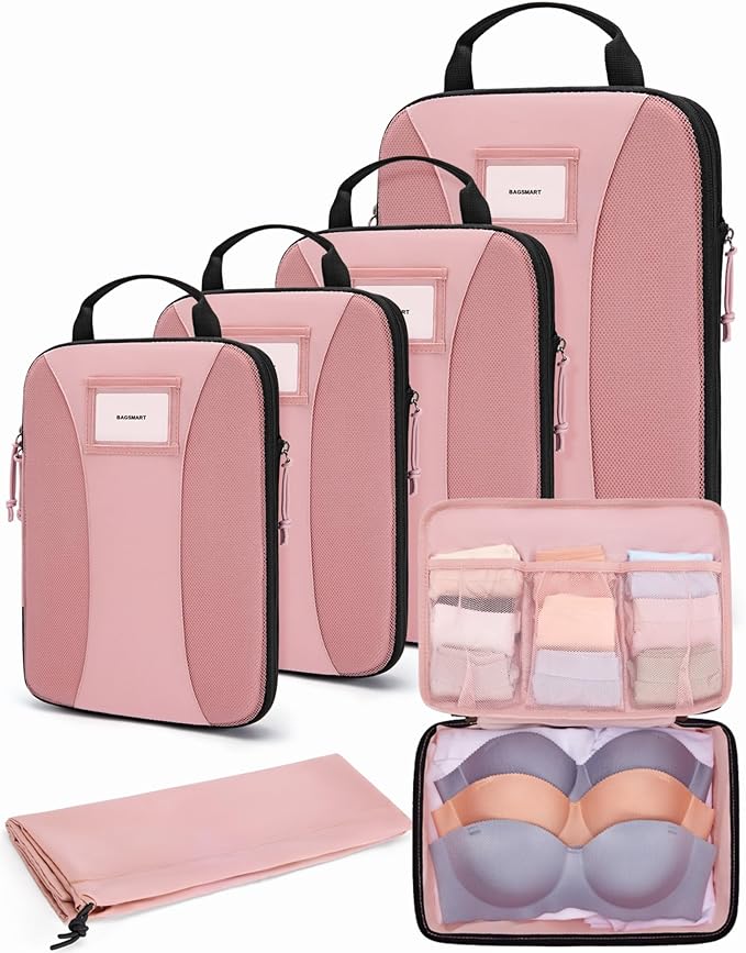 BAGSMART Compression Packing Cubes, 6 PCS Packing Cubes for Suitcases, Travel Bags Organizer for Luggage, Lightweight Packing Cube for Travel Essentials by BAGSMART