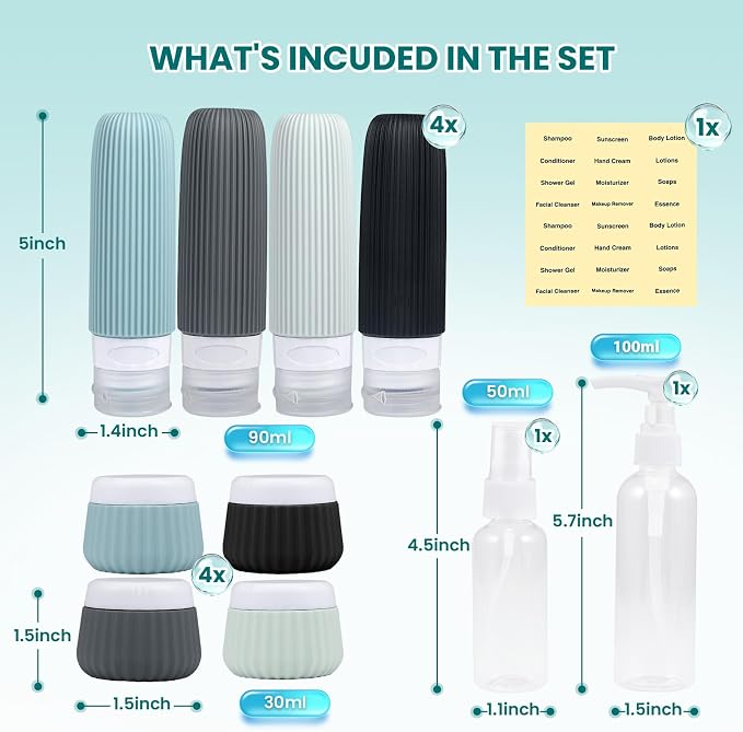 Travel Bottles for Toiletries TSA Approved 3oz Leak Proof Travel Size Toiletries, Travel Essentials with Toiletry Bag for Cosmetic Shampoo Conditioner Lotion - Image 2