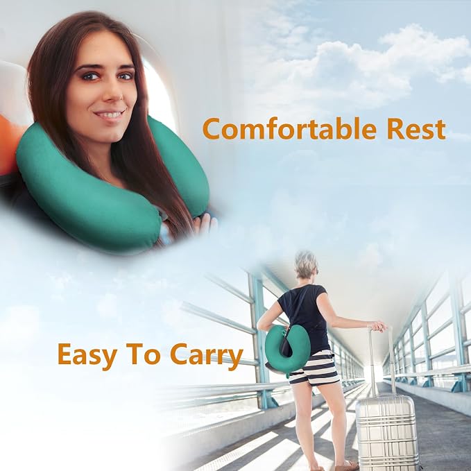 Travel Pillow, Memory Foam Neck Pillow for Traveling, U Shape Airplane Portable Flight Pillow Adult Travel Neck Pillow for Plane Train Car Home Office (Blue Turquoise) - Image 6